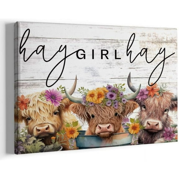 WFSposter Funny Highland Cow Picture Wall Decor, Farmhouse Cow Wall Art, Cute Cow Gifts Rustic Vintage Country Framed Poster Artwork Prints Pictures for Home Farmhouse Bathroom Bedroom Office