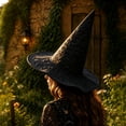 thumbnail image 3 of Halloween Tall Witch Hat for Women Men,Pointed Cone Costume Hat with Wide Brim, Wizard Hat Accessory for Cosplay Party Stage Performance Theme Event Dress Up Black, 3 of 3