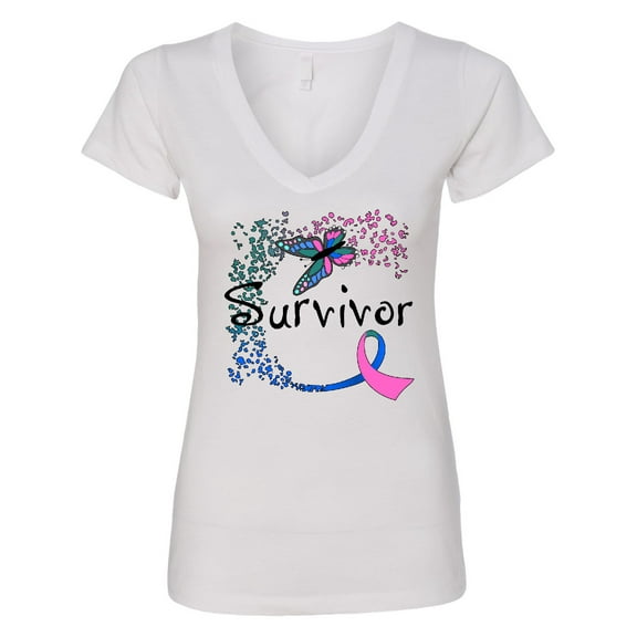 Inktastic Thyroid Cancer Survivor Butterfly Ribbon Women's V-Neck T-Shirt