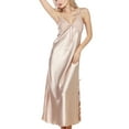 thumbnail image 2 of Defitshape Women's Silk Lace Sleeveless Satin Nightgown Dress Long Chemise Lingerie Sleepwear Khaki US M (Tag2XL), 2 of 5