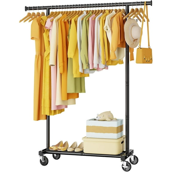 Clothes Rack for Hanging Clothes: Clothing Coat Garment Rolling Racks with Wheels Shelf Portable Closet Storage Organizer Wardrobe Strudy Metal Freestanding Laundry Room Bedroom Dress Shirt Jacket