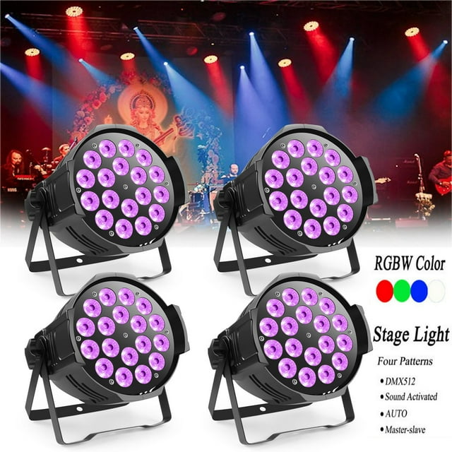 4PCS 18x15W LED Par Can Lights RGBW DMX Stage Lighting Vocie Control Uplights for Disco Party Events Wedd