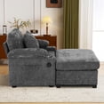 thumbnail image 5 of Indoor Deep Seat Oversized Lounge Chaise Chair with Ottoman, Chenille Upholstery, Storage, USB Ports & Cup Holders（Dark Gray）, 5 of 8