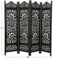 thumbnail image 4 of DecMode 80" x 72" Black Wood Floral Handmade Foldable Partition Carved 4 Panel Room Divider Screen, 1-Piece, 4 of 13