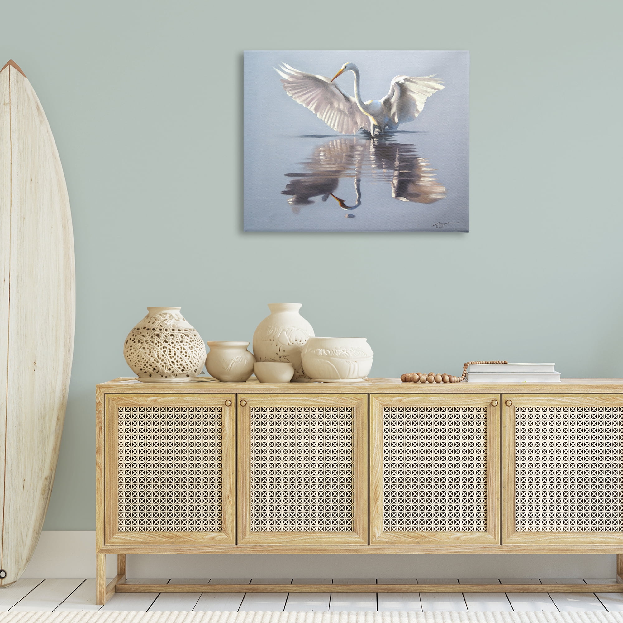 Stupell Industries Egret with Beautiful Wingspan Animals & Insects Painting Gallery Wrapped Canvas Art Print Wall Art, 40 x 30