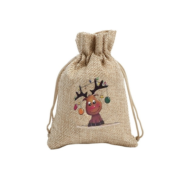 XZNGL Christmas Cadeaux de Noël Sac Cadeau de Noël Printed Linen Gift Bag Santa Backpack Candy Bag Apple Bag 1Pc
