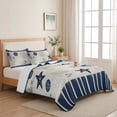 thumbnail image 5 of Twin Quilt Set 68''x86'', Navy Blue Coastal Lightweight Summer Bedspread Coverlet Set with 2 Pillow Shams, Ocean Nautical Starfish Coral Striped Breathable All Season Quilt Bedding for Dorm/Bedroom, 5 of 9