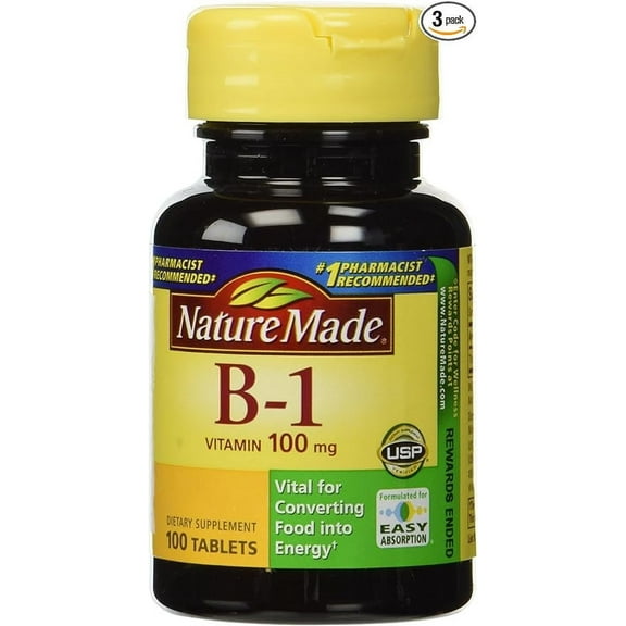 Nature Made Vitamin B-1 100 mg, 100 Tablets (Pack of 3)