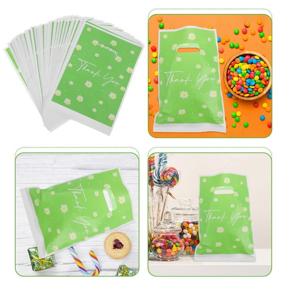 Worgeous 50pcs Green Daisy Thank You Candy Bags With Handles For Birthday Party Favors Baby Showers Wedding Party Supplies Flower Goodie Bags
