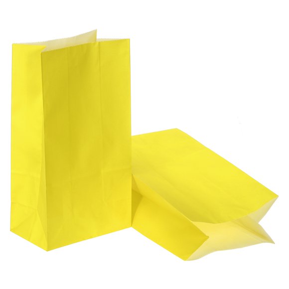 Uxcell Party Favor Paper Bags Kraft Paper Goodie Gift Bags for Wedding Birthday Yellow 9.5x3.2x5.1 inch