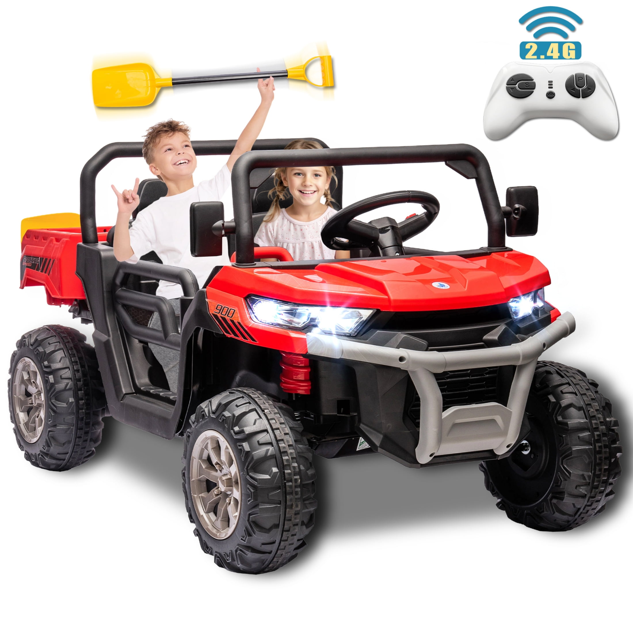 Joyracer 24V Ride on Toys UTV with Remote Control 2 Seater Ride on Dump Truck 2x200W Electric Powered 4 Wheeler Toys with Trailer Shovel MP3 Bluetooth Music Big Kids Black Walmart