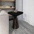 thumbnail image 4 of LeisureMod 19" Round End/Side Table with Sintered Stone Top and Black Powder-Coated Iron Rim Tempered Glass Pedestal Base No Assembly for Modern Home, Living Room Tully Collection in Grey/Black Stone, 4 of 10