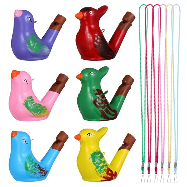 FELTECHELECTR 6 silbatos de cerámica con forma de animal, silbatos de pájaro con cordón, instrumentos musicales para niños pequeños, juguetes educativos para el desarrollo (estilo mixto)