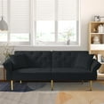 thumbnail image 2 of Aukfa 84" Wide Velvet Futon Convertible Sofa for Living Room, Folding Arm, 2 Pillows, Black, 2 of 11