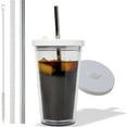 thumbnail image 3 of 16 Oz Reusable Iced Coffee Cup, Leak Proof and Double Wall Insulated Iced Coffee Tumbler, Come with Reusable Plastic and Metal Straws and Straw Cleaner, 3 of 8