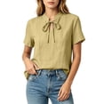 thumbnail image 2 of TGSLY Bow Tie Front Linen Tops for Women Lightweight Soft Keyhole Short Sleeve T-Shirts Dressy Casual Solid Color Breathable Crinkle Blouses XXXL, 2 of 8