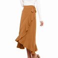 thumbnail image 2 of Women's Asymmetrical Ruched Drawstring Skirt with Ruffled, 2 of 9