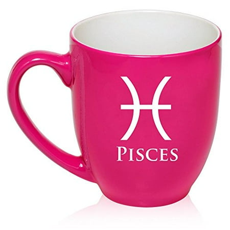 

16 oz Large Bistro Mug Ceramic Coffee Tea Glass Cup Horoscope Zodiac Birth Sign Pisces (Hot Pink)