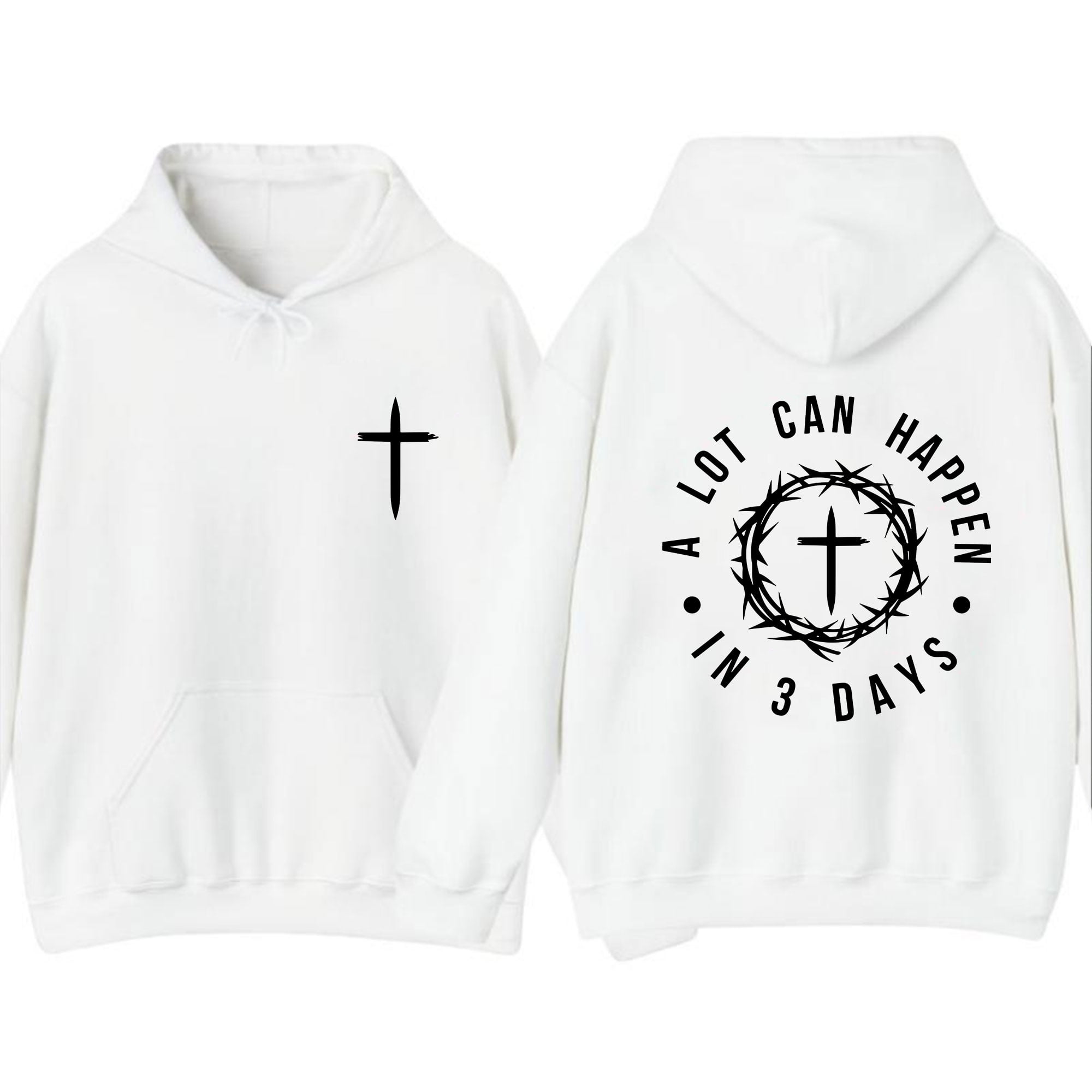 Unisex Christian Hoodie, “A Lot Can Happen in 3 Days” Bible Verse Graphic Pullover, Jesus Easter Faith Hooded Sweatshirt for Men and Women, Sizes S–5XL
