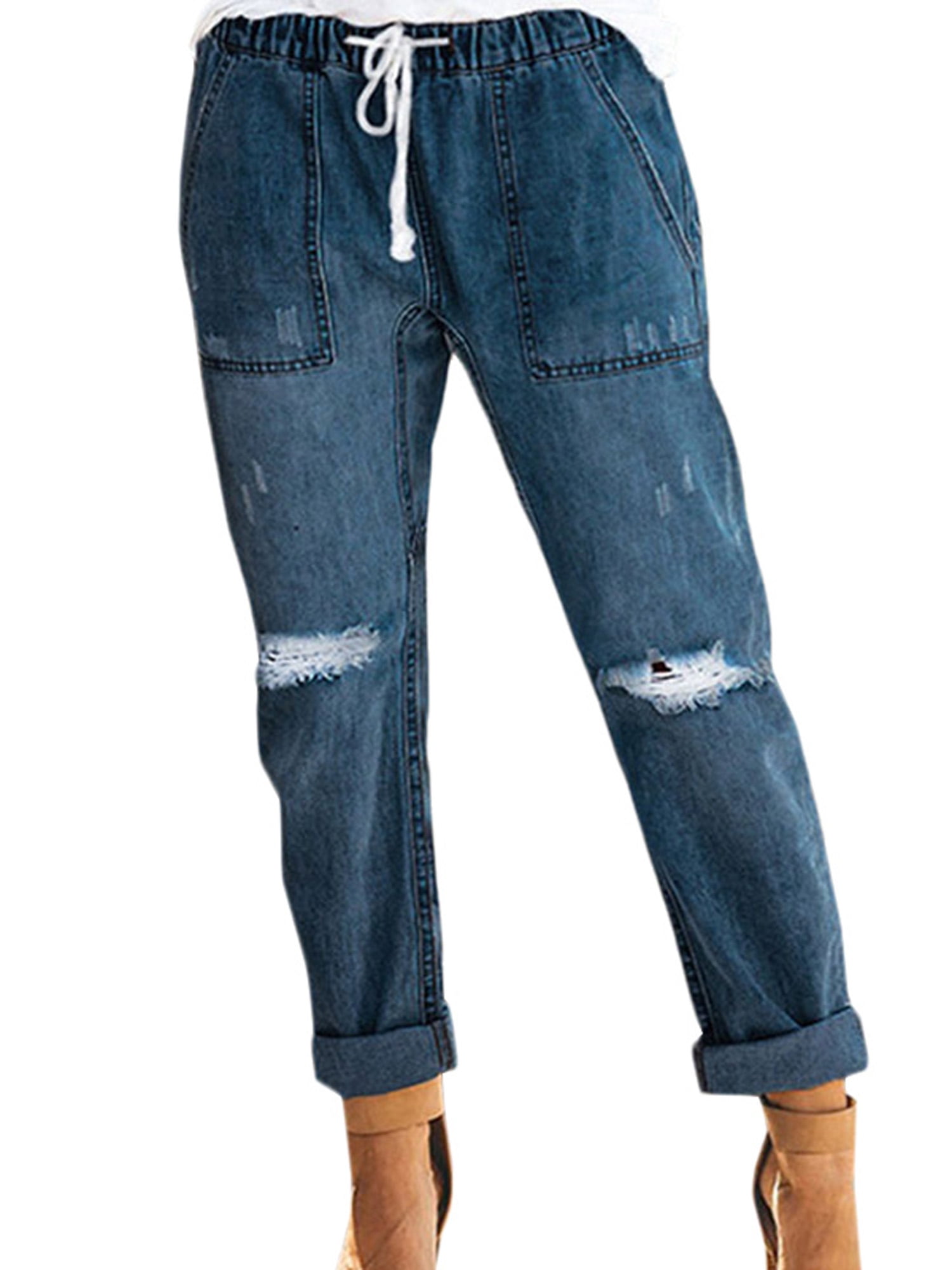 elastic waist denim jeans womens