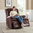 thumbnail image 4 of ZOY HOME Classic Swivel Rocker Recliner Chair, Manual Faux Leather Reclining Living Room Single Sofa with Side Handle & Overstuffed Arms, Light Brown, 4 of 9