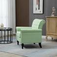 thumbnail image 3 of Accent Chair Linen Fabric Armchair Single Sofa Chair Upholstered Lounge Arm Chair with Tufted Back & Wood Legs, Reading Chair Desk Chair for Living Room Bedroom Office, Mid-Century Chair,  Green, 3 of 9