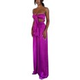 thumbnail image 2 of TRKIYQC Traje de pantalón de dos piezas para mujer, blusas de bandeau con lazo y escote corazón de color sólido y pantalones de pierna ancha TRKIYQC Vida cotidiana, 2 of 9