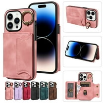 Dteck Case for iPhone 12 / iPhone 12 Pro, Retro PU Leather Wallet Case with Rotating Ring Kickstand, Slim Back Protective Cover Case 6.1 Inch,Pink