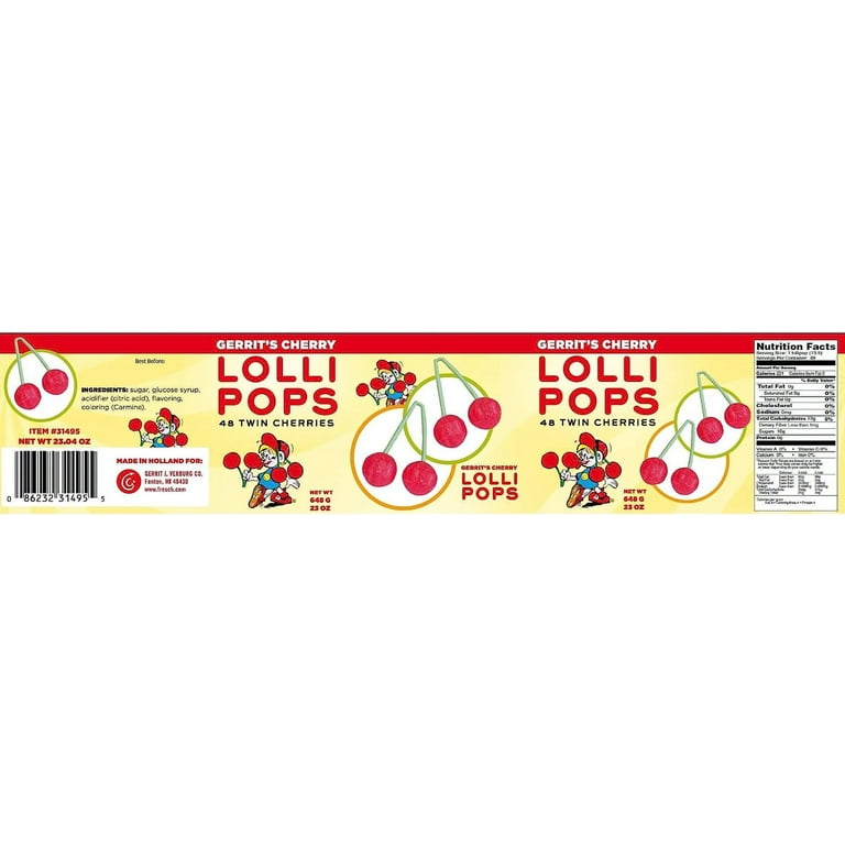 Gerrit J Verburg Twin Cherry Lollipops, 0.48 Ounce Pops, 48 Piece