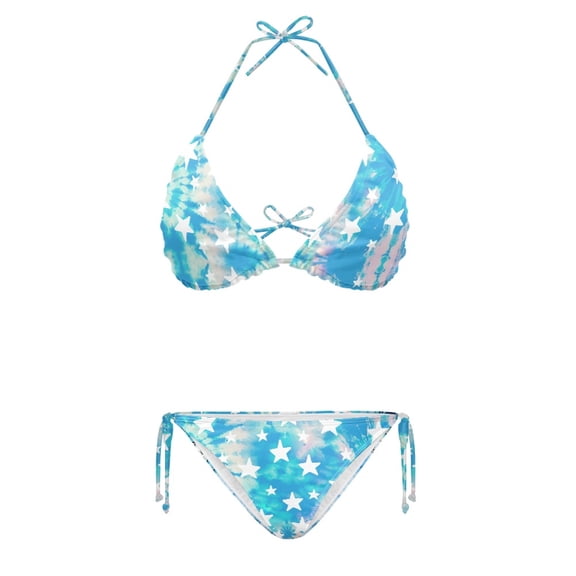 HELLHERO Quick Drying Bikini Set for Beach Soft Fabric Plus Size Swimsuits Triangle Halter String 2 Piece Bikini Sets Butterfly Star