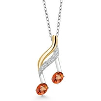 Gem Stone King 925 Silver and 10K Yellow Gold 16th Sixteenth Music Note Symbol Orange Sapphire and Lab Grown Diamond Pendant Necklace By Keren Hanan (0.49 Cttw, with with 18 inch Chain)