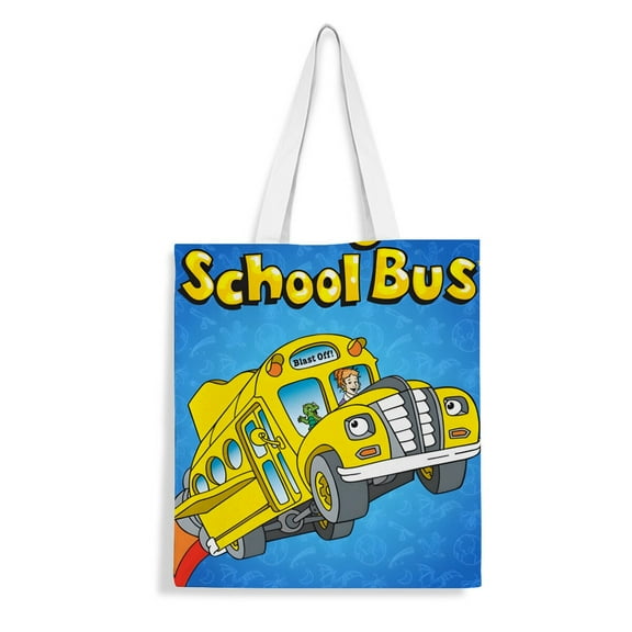 The Magic School Bus canvas Tote Bag Handbag: Women’s reusable tote with a chic design, perfect for groceries and shopping, featuring an inner zipper, size 13.8 x 15.8 inches (35x40cm).