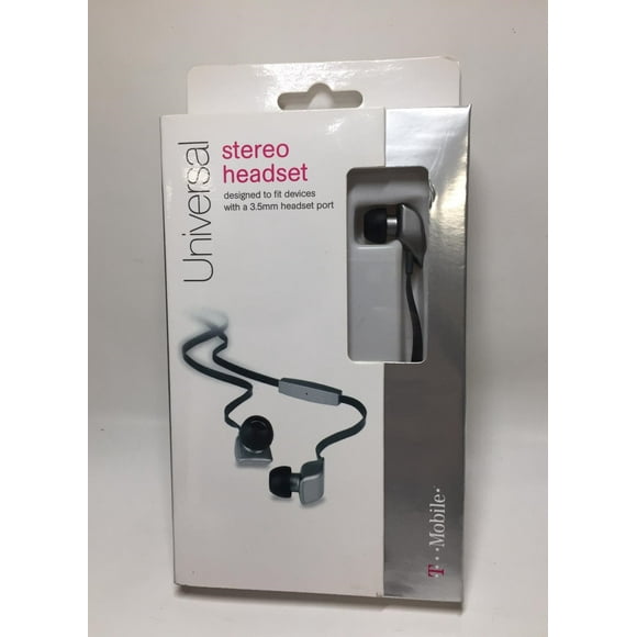 T-Mobile Stereo Headset, Tangle Free Cord - Flat Cable Headphones  Gray/Black