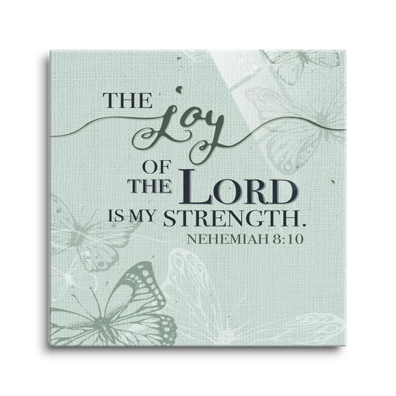 Joy Of Lord Strength Mint Butterfly 24 x 24 Glass Wall Hanging Sign