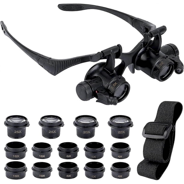 Magnifying Glass with 2 LED Lights, 8 Detachable Lenses, Head Mounted Magnifier, Hands Free Magnifier for Repair, Watch (2.5X 4X 6X 8X 10X 15X 20X 25X