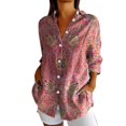 thumbnail image 2 of Bovemsi Womens Long Sleeve Boho Shirts V Neck Vintage Floral Tops Ladies Blouses Casual Graphic Shirt 2025 Spring, Pink Women's Summer Shirts, XXL, 2 of 4