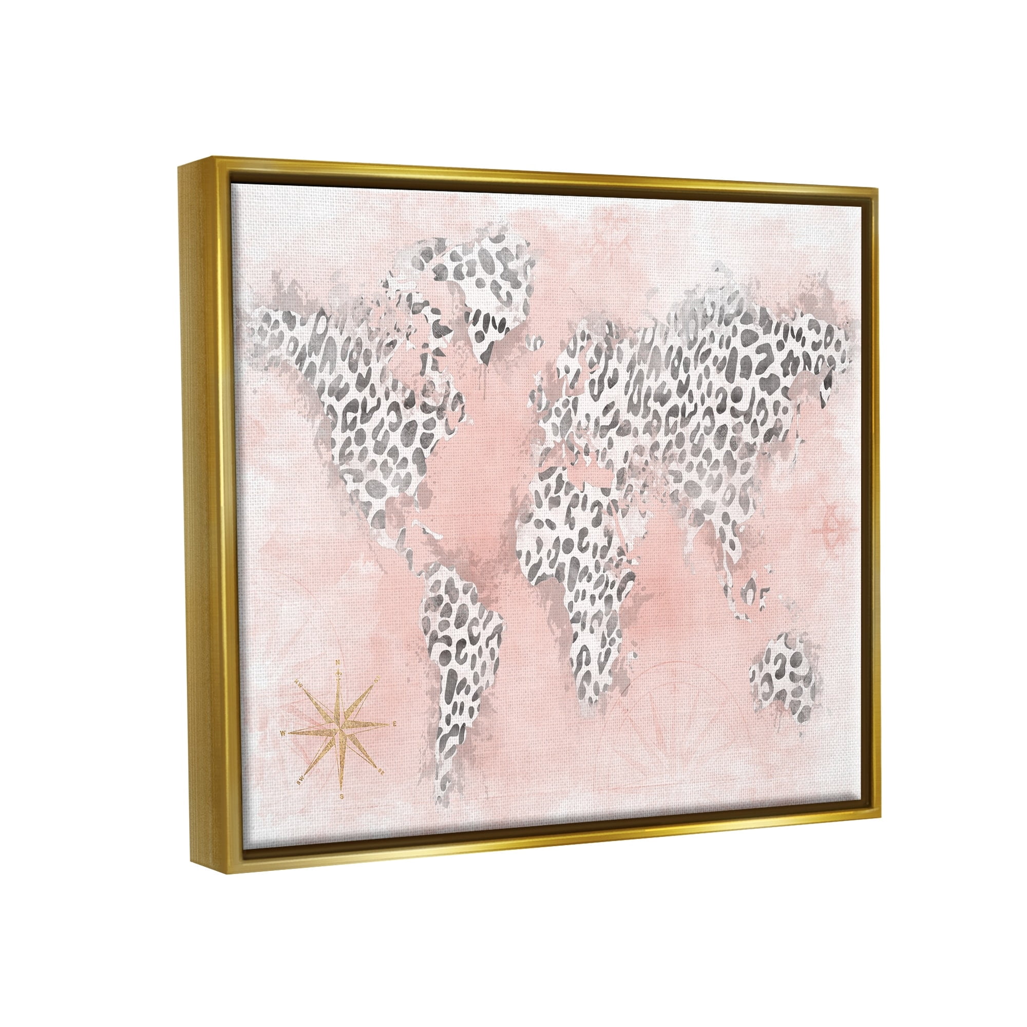Stupell Industries Glam Cheetah Animal Pattern Continent Shapes Map Graphic Art Metallic Gold Floating Framed Canvas Print Wall Art, Design by Natalie Carpentieri