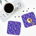 thumbnail image 4 of Vsdgher blue Skull purple flower1 Leather Coasters for Drinks, Durable Drink Coasters 4 Set for Tabletop Protection, Luxurious Home Décor and Housewarming Gift ( {designName})Square, 4 of 6