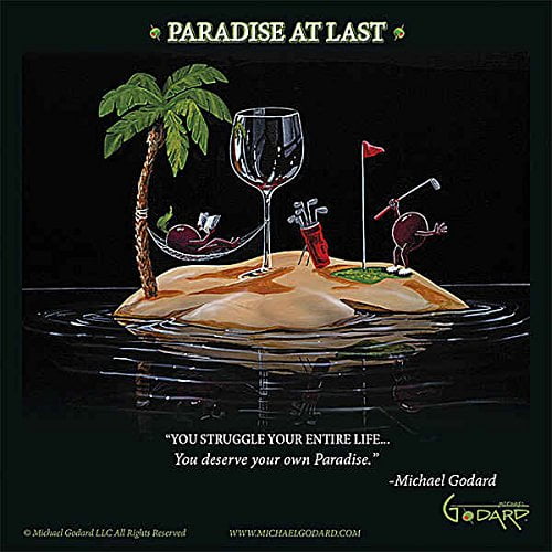 Picture Peddler Paradise at Last Michael Godard Funny Cocktail Wine Golf Fantasy Print Poster 12x12