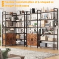 thumbnail image 6 of Casendy 6-Tire Corner Bookshelf with 2 Barn Doors, 71.3" Tall Convertible Etagere Bookcase with Side Hooks, Study Metal Frame Display Storage Shelf for Living Room, Rustic Brown, 6 of 9
