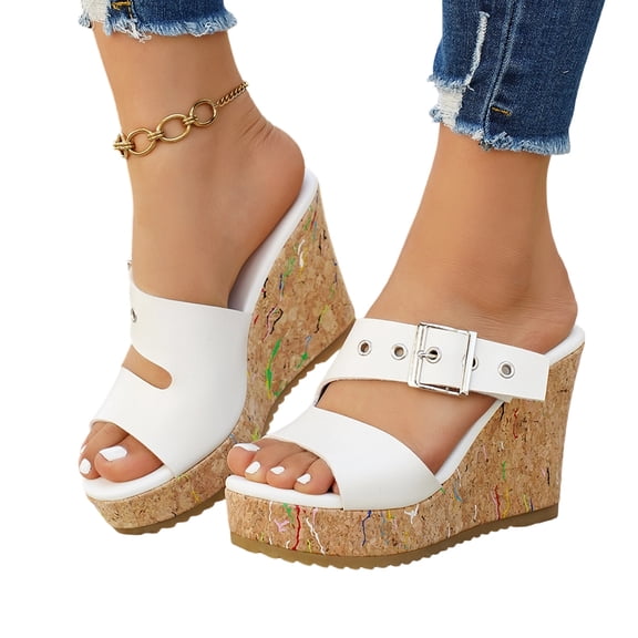 SACFOF Womens platform Beach Slippers Wedge Heel Shoes Slip on Cork Sandals Summer High Heeled for Women Sandals Flip Flops