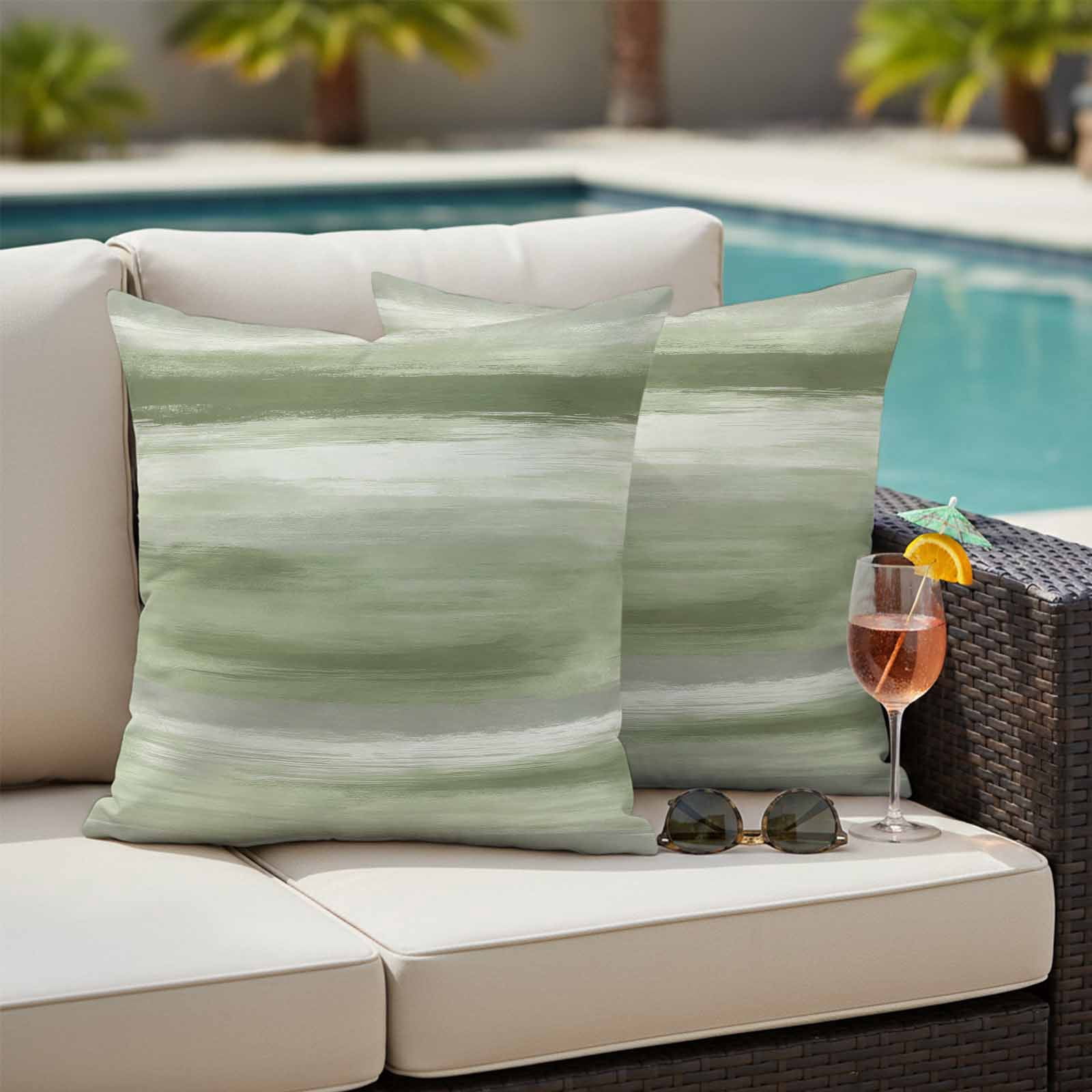Sage Green Grey Outdoor Waterproof Pillow Covers, Abstract Art Oil Painting Green Ombre Decorative Square Throw Pillowcase Sofa Cushion Sham for Patio/Couch/Chair, 24"x24" 2 Pack