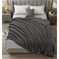 thumbnail image 5 of Utopia Bedding Grey Striped Fleece Blanket Queen Size  Fluffy, Warm & Lightweight Ribbed Throw for Bed, Sofa & Chair - Soft Cozy Blanket for Home Decor & Gifting (90x90 Inches), 5 of 7