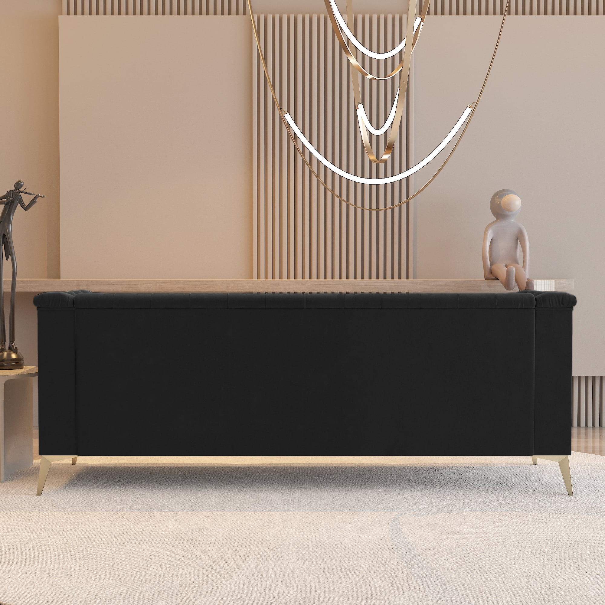 Resenkos 83" Mid-Century Modern Tufted Velvet Couch Extra-Deep Down-Filled Sofa in Black Resenkos 83" Mid-Century Modern Tufted Velvet Couch Extra-Deep Down-Filled Sofa in Black