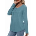 thumbnail image 4 of Camisas de Larga para Mujer, Conjuntos de Otoño, Cuello Redondo, Túnicas Casuales, Blusas de Moda, Ropa de Moda. Azul Pavo Real L, 4 of 6