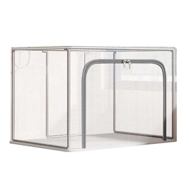 Caja de Almacenamiento Plegable Caja de Almacenamiento de Ropa Grande Lino Apilable de Marco de Metal Plegable con Manijas Y Ventana Transparente Beige Aproximadamente 19.7x15.7x15.7 en la Caja de Alm