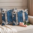 thumbnail image 2 of Blue White Daisy Outdoor Waterproof Pillow Covers, Vintage Farmhouse Butterfly Floral Wood Decorative Square Throw Pillowcase Sofa Cushion Sham for Patio/Couch/Chair, 16"x16" 2 Pack, 2 of 8