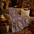 thumbnail image 3 of Gold Floral Damask on Purple Field, Elegant Vintage Style for Pattern Lovers, Ornate Baroque Floral Pattern and Housewarming Gift, Cozy Flannel Blanket for Bedroom and Guest Room, Home Decor, 3 of 9