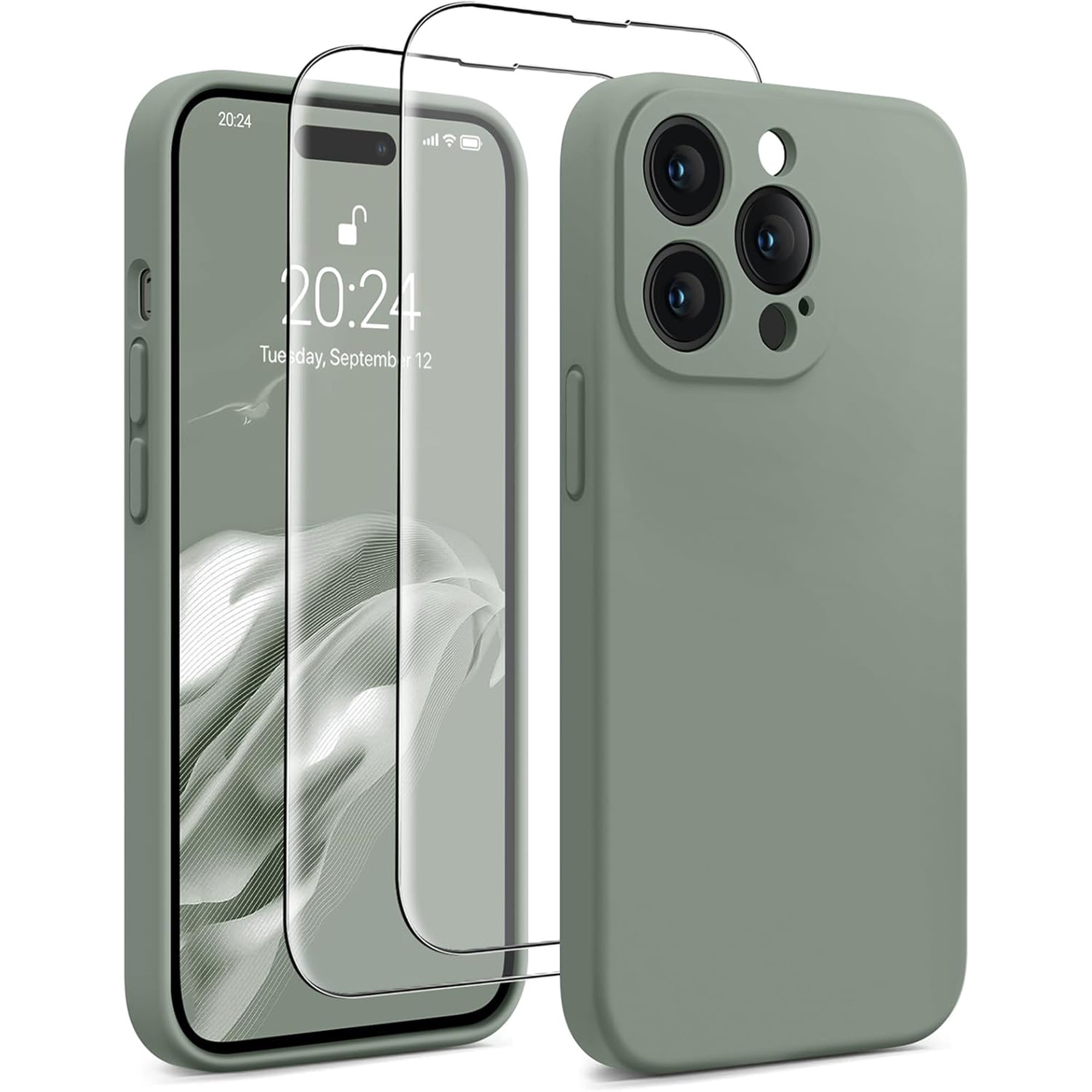 for iPhone 14 Pro Max Phone Case, Silicone Upgraded [Camera Protection] for iPhone 14 ProMax Case with [2 Screen Protectors], Soft Anti-Scratch Microfiber Lining, 6.7 inch, Calke Green