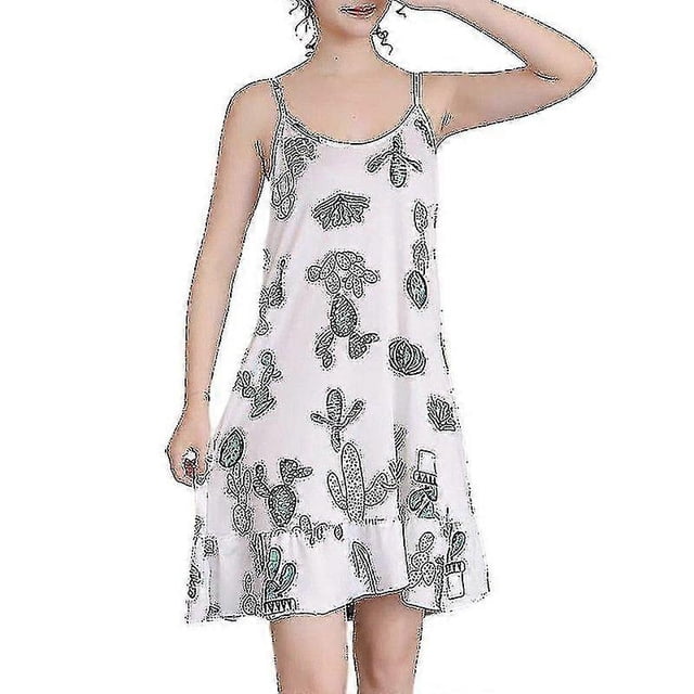 Camisón sin mangas con estampado de dibujos animados para mujer, vestido de dormir holgado.
